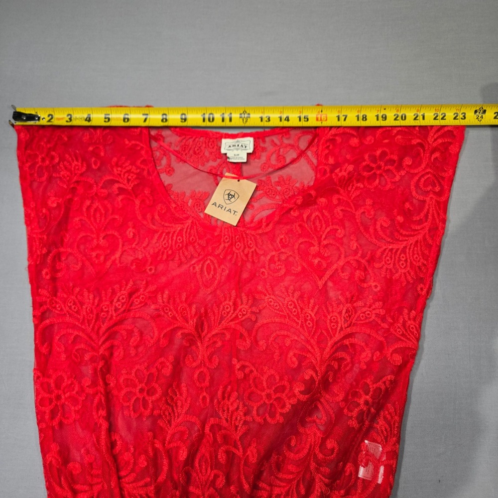 NWT Womens Whimsigoth Vampire Lace Size S Red Romantic Sheer Smocked Waist Top - Picture 7 of 8